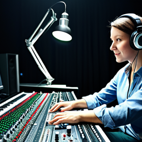 **

A fully clothed professional sound engineer, wearing modest attire, working in a modern recording studio filled with equipment, appropriate content, safe for work, perfect anatomy, natural proportions, professional lighting, high-quality render, family-friendly.

**