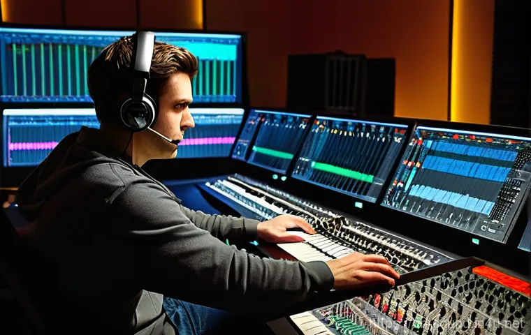 음향 기술 이론과 실무 조화 - **Prompt:** "A person (gender-neutral, wearing futuristic yet practical clothing, no exposed skin) i...