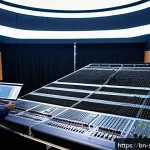 라이브 공연 음향 체크리스트 - A detailed live sound setup scene in a large concert venue with a diverse team of Bengali sound engi...